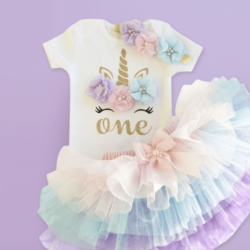 Deguisement licorne body pour bébé tutu anniversaire violet premier anniversaire