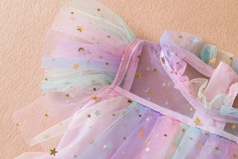 Déguisement robe licorne étoilée multicolore pour petite fille détails corset