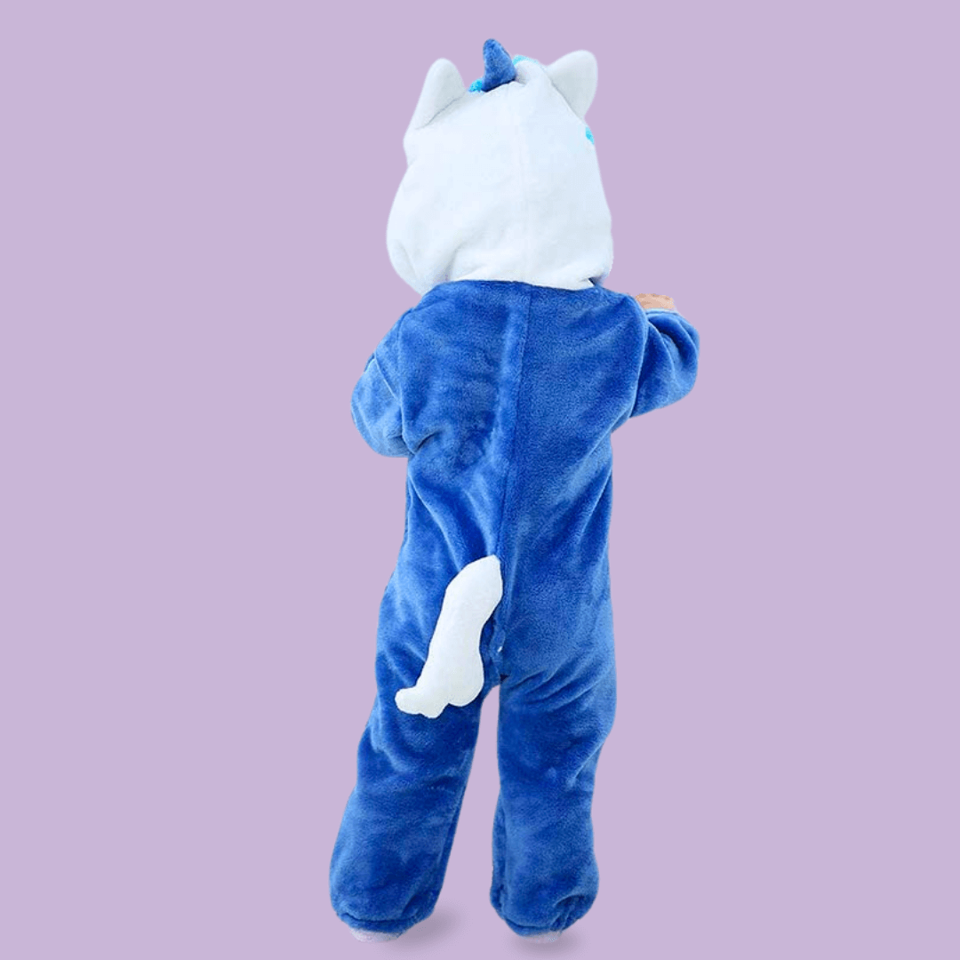 Kigurumi pyjama licorne yoru bleu pour bebe de dos