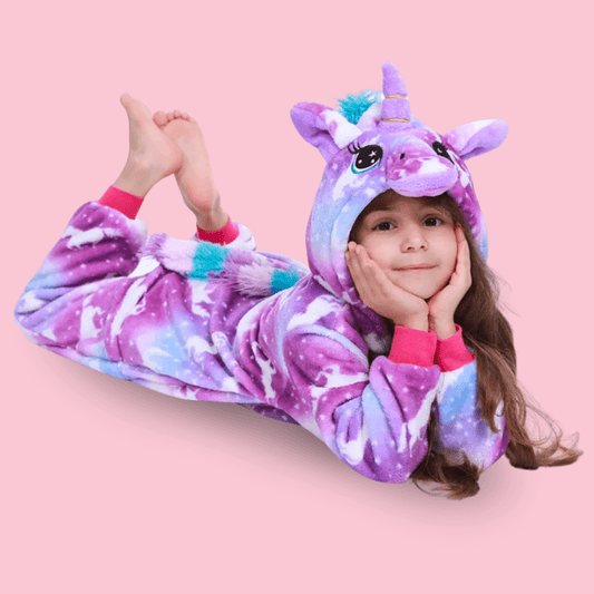 Kigurumi yugure pyjama licorne violet enfant allonge