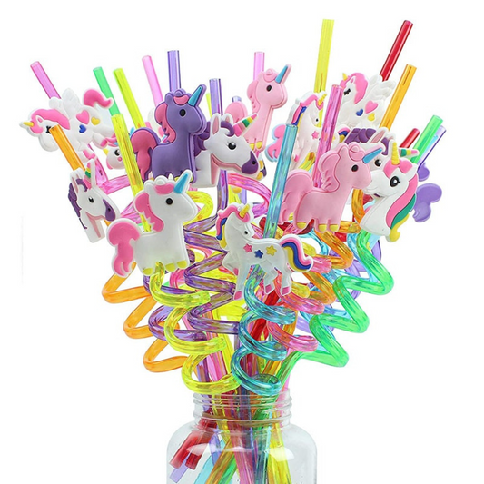 Pailles licorne anniversaire en plastique de toutes les couleurs