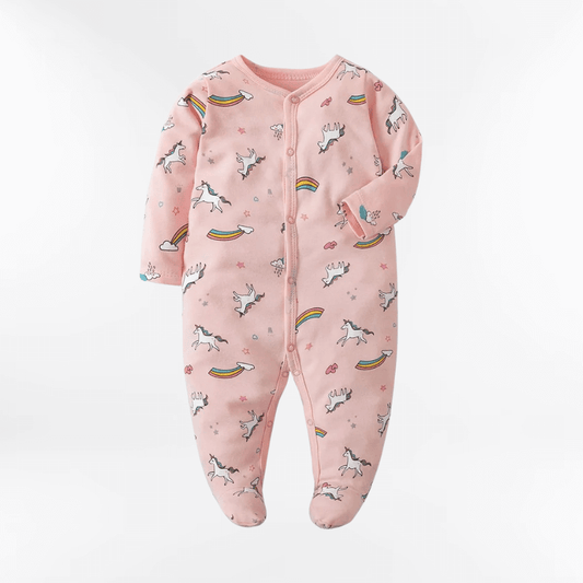 Pyjama Licorne Bébé Barboteuse Rêve en rose avec des motifs de licornes