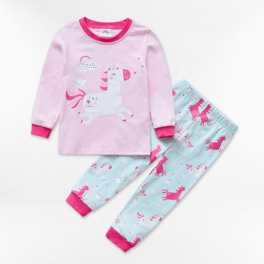 Pyjama licorne pour fille tout doux en coton bleu et rose