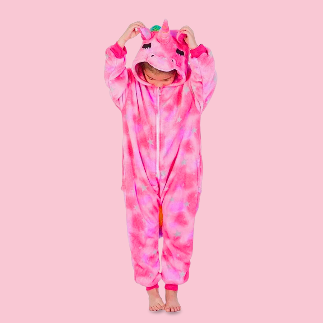 Kigurumi pyjama licorne bird rose foncé tout doux avec capuche
