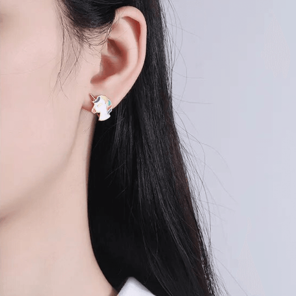 Boucles D'oreilles Puces Licorne Pour Enfant - Argent Massif 925/1000 - 3 Couleurs