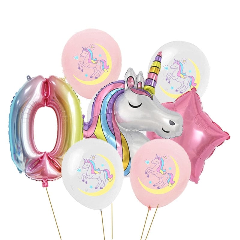 Lot de 7 ballons géants anniversaire licorne 0 Ma Petite Licorne Ballons