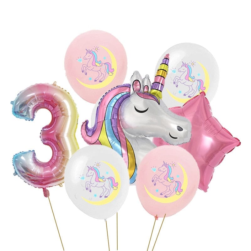 Lot de 7 ballons géants anniversaire licorne 3 Ma Petite Licorne Ballons