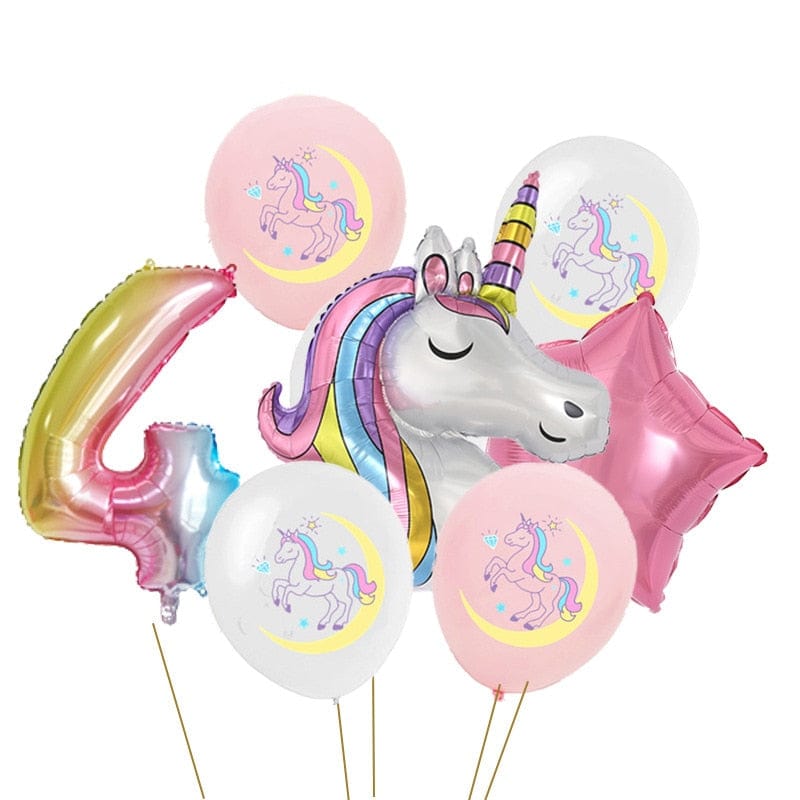 Lot de 7 ballons géants anniversaire licorne 4 Ma Petite Licorne Ballons