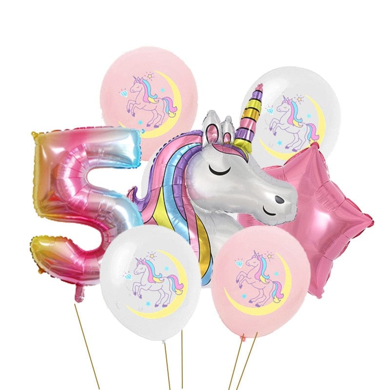 Lot de 7 ballons géants anniversaire licorne 5 Ma Petite Licorne Ballons