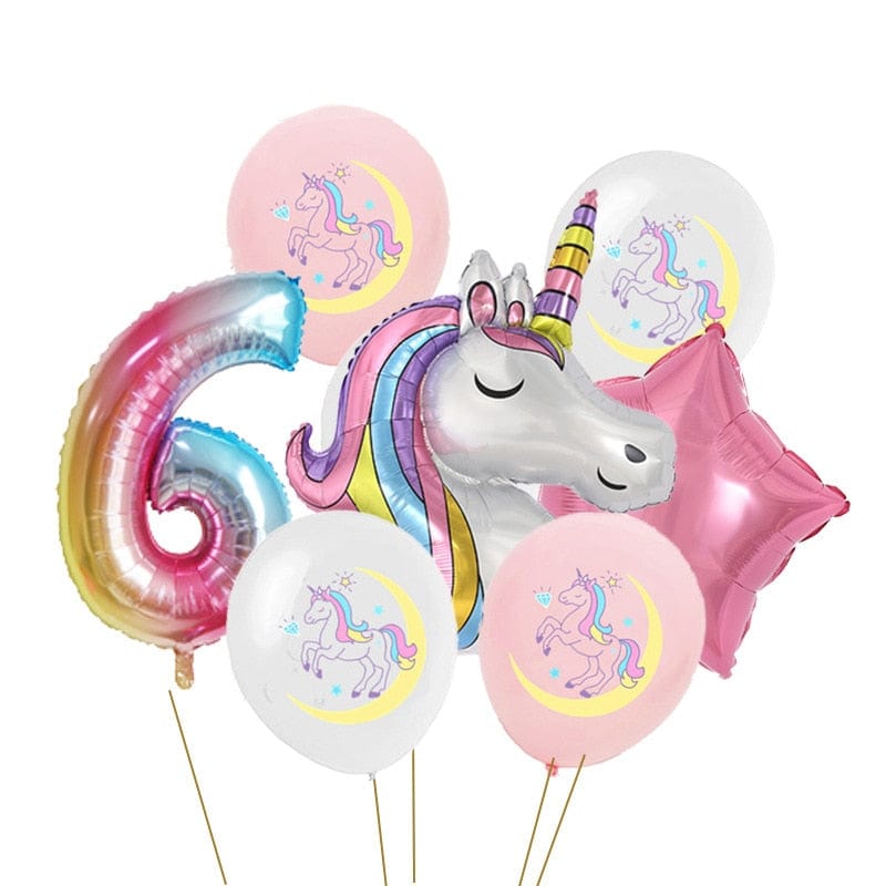 Lot de 7 ballons géants anniversaire licorne 6 Ma Petite Licorne Ballons