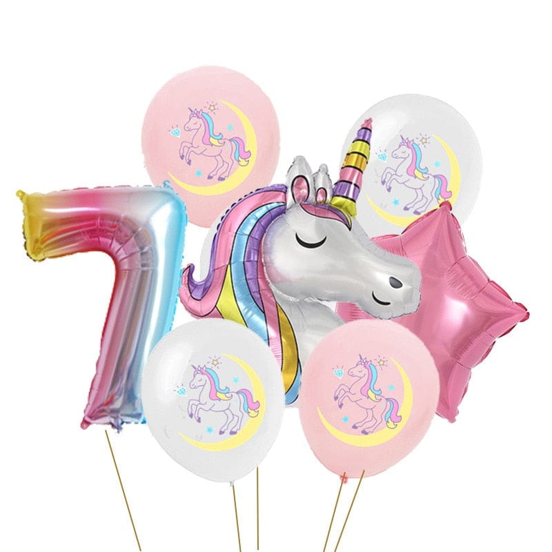 Lot de 7 ballons géants anniversaire licorne 7 Ma Petite Licorne Ballons