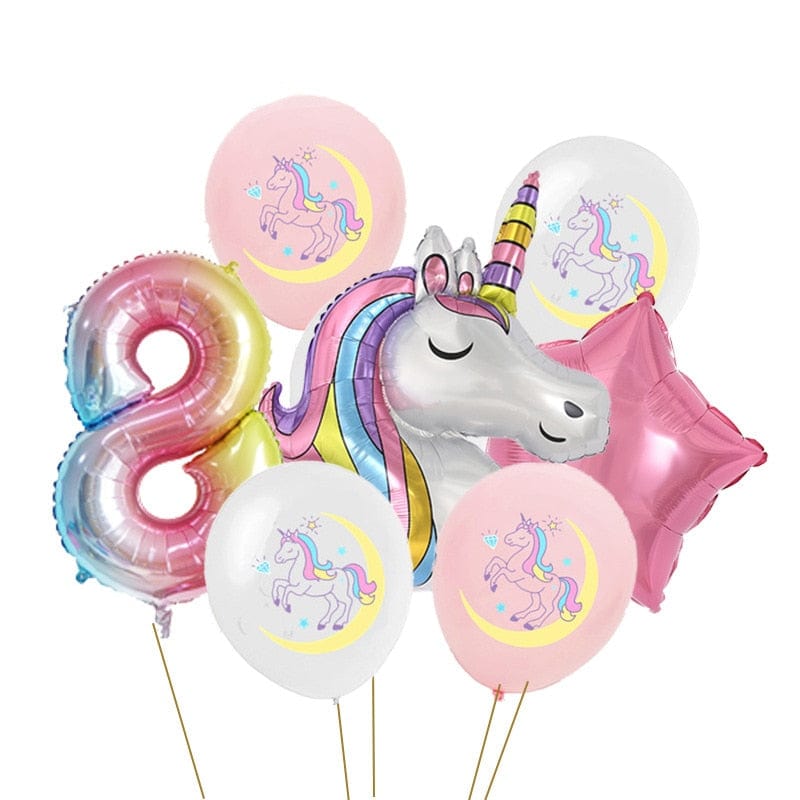 Lot de 7 ballons géants anniversaire licorne 8 Ma Petite Licorne Ballons