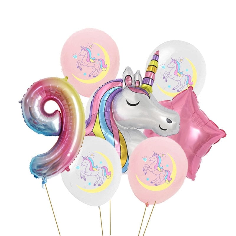 Lot de 7 ballons géants anniversaire licorne 9 Ma Petite Licorne Ballons