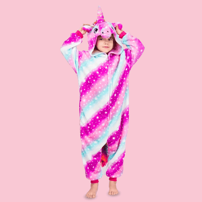 Pyjama Licorne Fille rayé Rose et Bleu - Kigurumi (Combinaison) 4 ans Ma Petite Licorne Pyjamas licorne Enfant