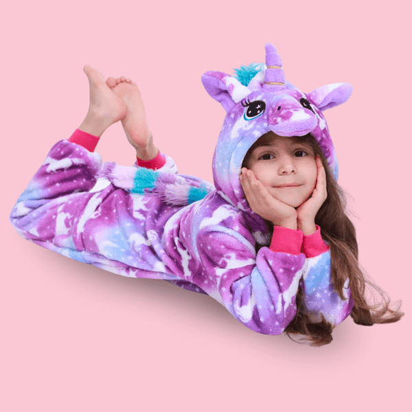 Pyjama Licorne Fille Violet et Bleu Kigurumi Combinaison