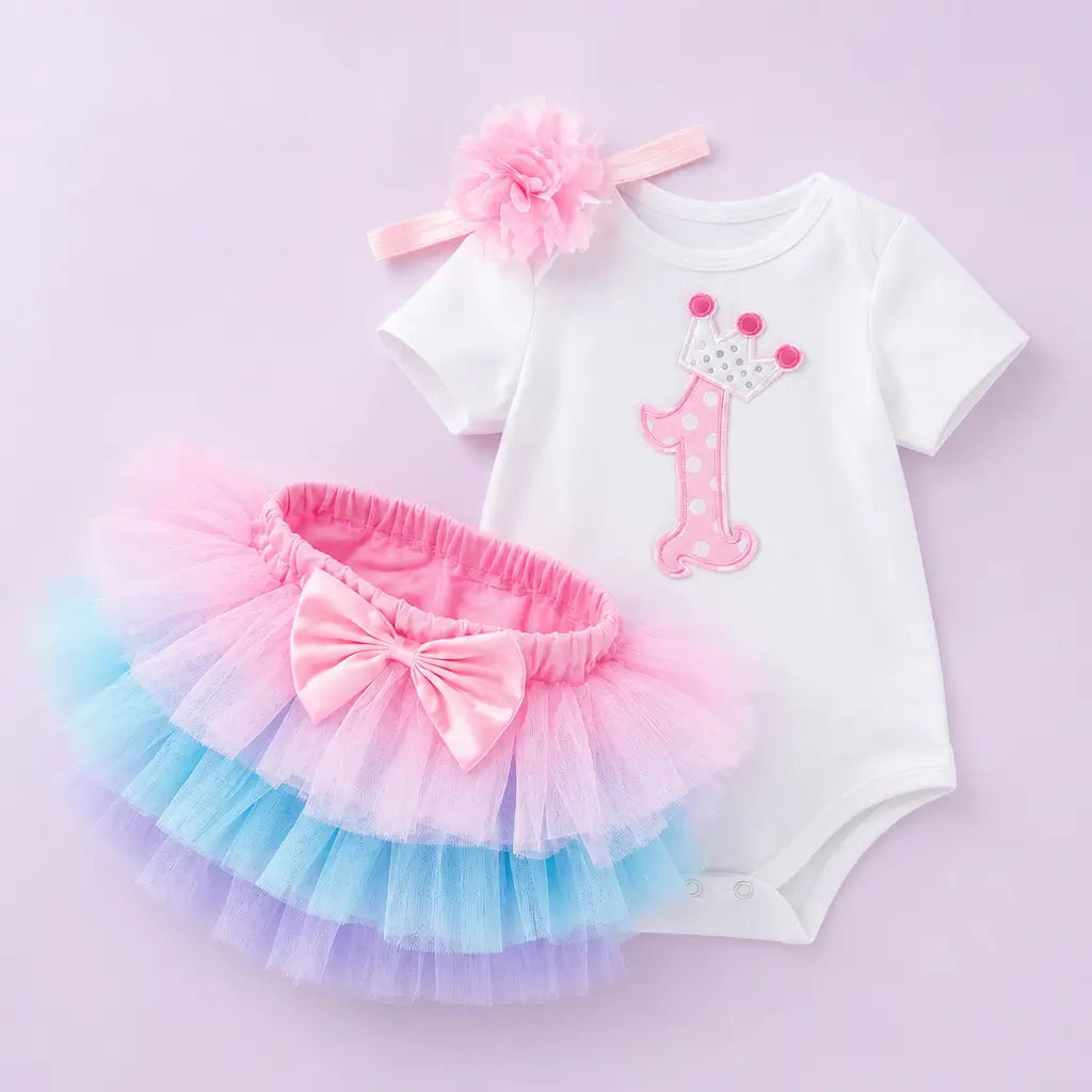 Tenue Princesse Premier Anniversaire Bébé Tricolore / 0-6M Ma Petite Licorne Body